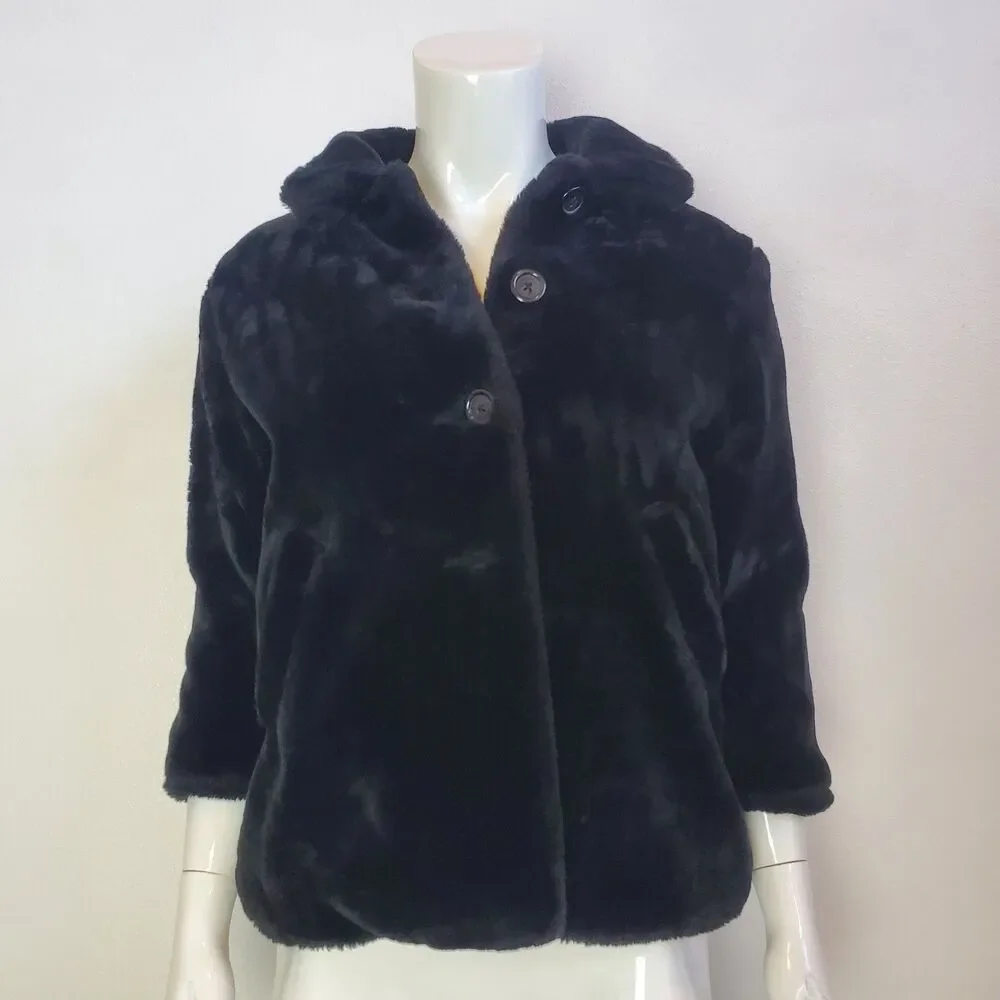 Girl's Gap Black Faux Fur Coat